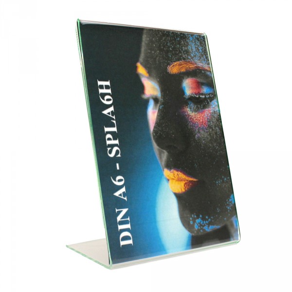 Tischaufsteller Acryl L-Form geneigt DIN A6 ECO Hochformat