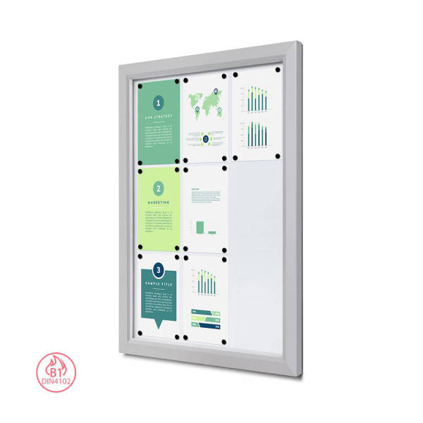 Venkovní uzamykatelná vitrína Slim 9x DIN A4, stříbro nebo antracit, B1 a IP56 Certifikát