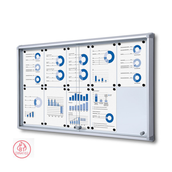 Interiérová uzamykatelná vitrína 10x DIN A4, zaoblenými bezpečnostními rohy SCSL