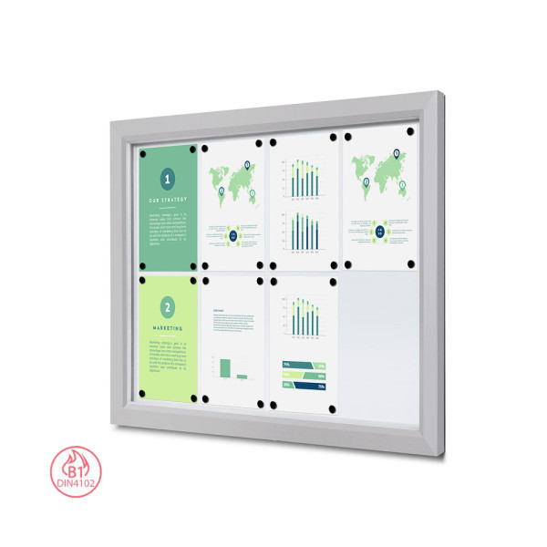 Venkovní uzamykatelná vitrína Slim 8x DIN A4, stříbro nebo antracit, B1 a IP56 Certifikát