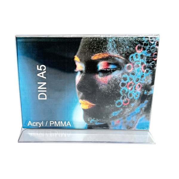 Tischaufsteller Acryl T-Form DIN A5 Querformat