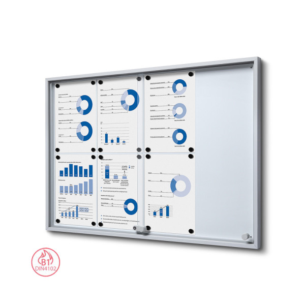 Indoor Schaukasten SCSLG, 8x DIN A4, silber oder Anthrazit, mit Schiebetüren und Gehrungsecken