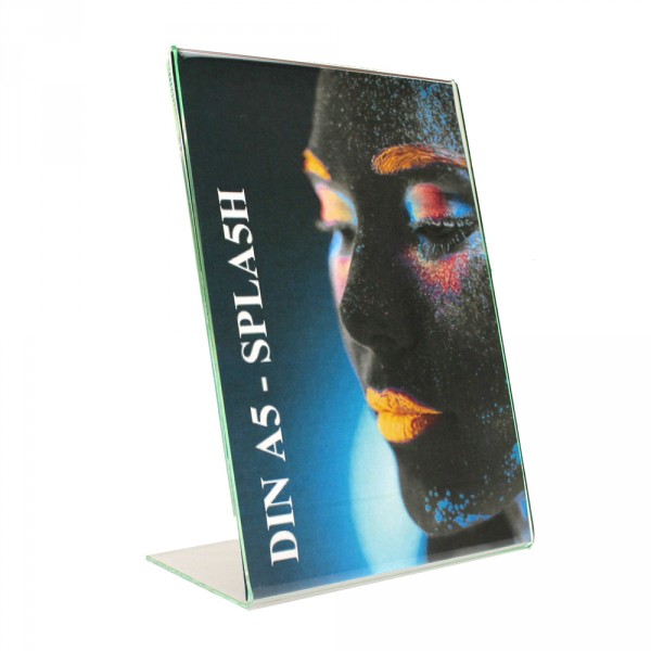 Tischaufsteller Acryl L-Form geneigt DIN A5 ECO Hochformat