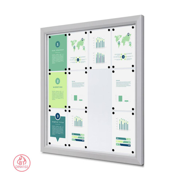 Venkovní uzamykatelná vitrína Slim 12x DIN A4, stříbro nebo antracit, B1 a IP56 Certifikát