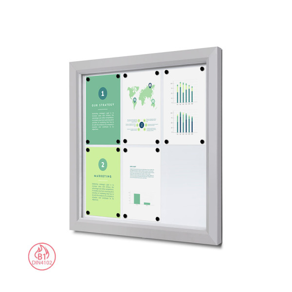 Venkovní uzamykatelná vitrína Slim 6x DIN A4, stříbro nebo antracit, B1 a IP56 Certifikát