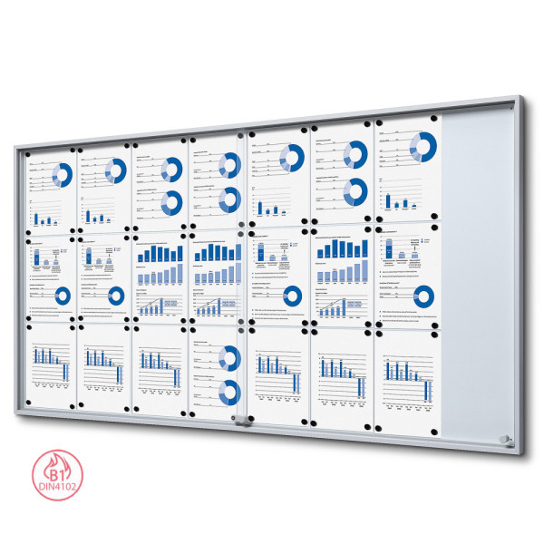 Vnitřní vitrína SCSLG, 24x DIN A4, stříbrná nebo antracitová, s posuvnými dvířky a zkosenými rohy