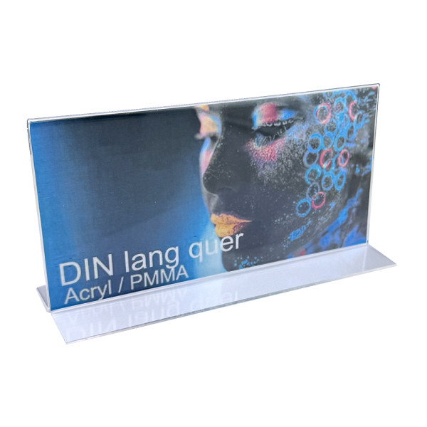 Werbeaufsteller Acryl T-Form DIN lang Querformat