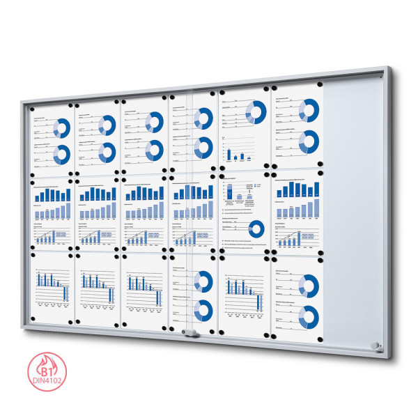 Indoor Schaukasten SCSLG, 21x DIN A4, silber oder Anthrazit, mit Schiebetüren und Gehrungsecken