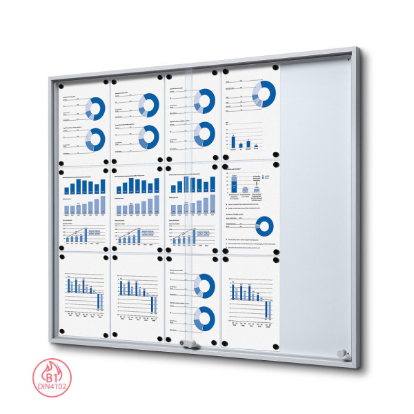 Indoor Schaukasten SCSLG, 15x DIN A4, silber oder Anthrazit, mit Schiebetüren und Gehrungsecken