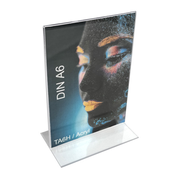 Tischaufsteller Acryl T-Form DIN A6 Hochformat