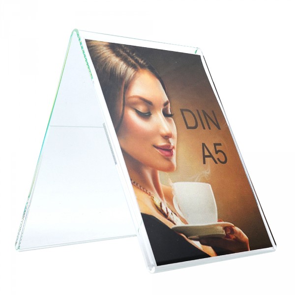 PLEXIGLAS® Aufsteller Dachform - DIN A5 Hochformat