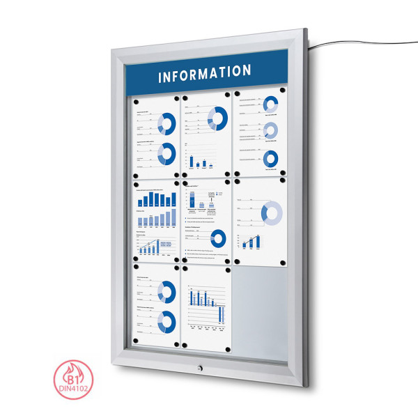 abschließbarer LED Schaukasten Outdoor SCT 9x DIN A4 (IP56 + B1)