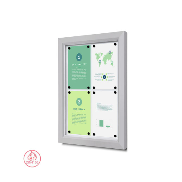 Schaukasten Outdoor Slim 4x DIN A4, silber oder Anthrazit, B1 Norm und IP56